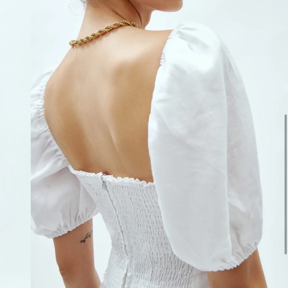 Reformation White Puff Sleeve Top